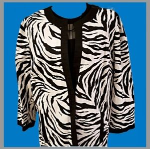 Chico's Zebra Print Black Ecru White Duster Jacket